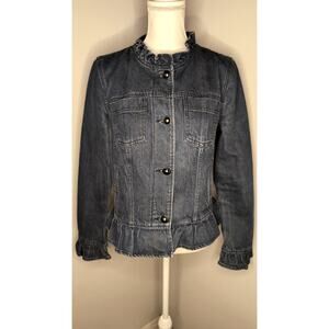 Banana Republic Ruffle Denim Jacket Dark Wash Jean Coat Size M